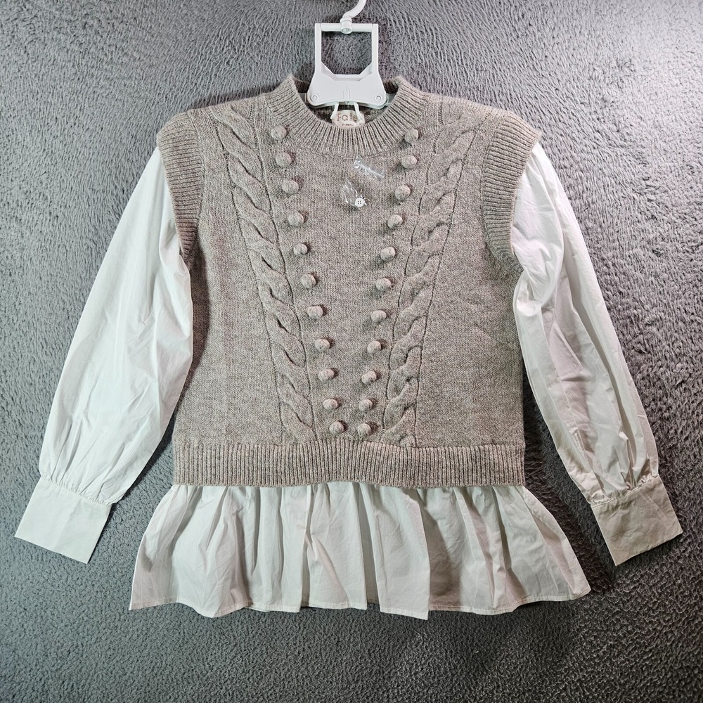 NWOT Fate Contrast Top Shirt Women XS Knit‎ Long Sleeve Gray White Preppy